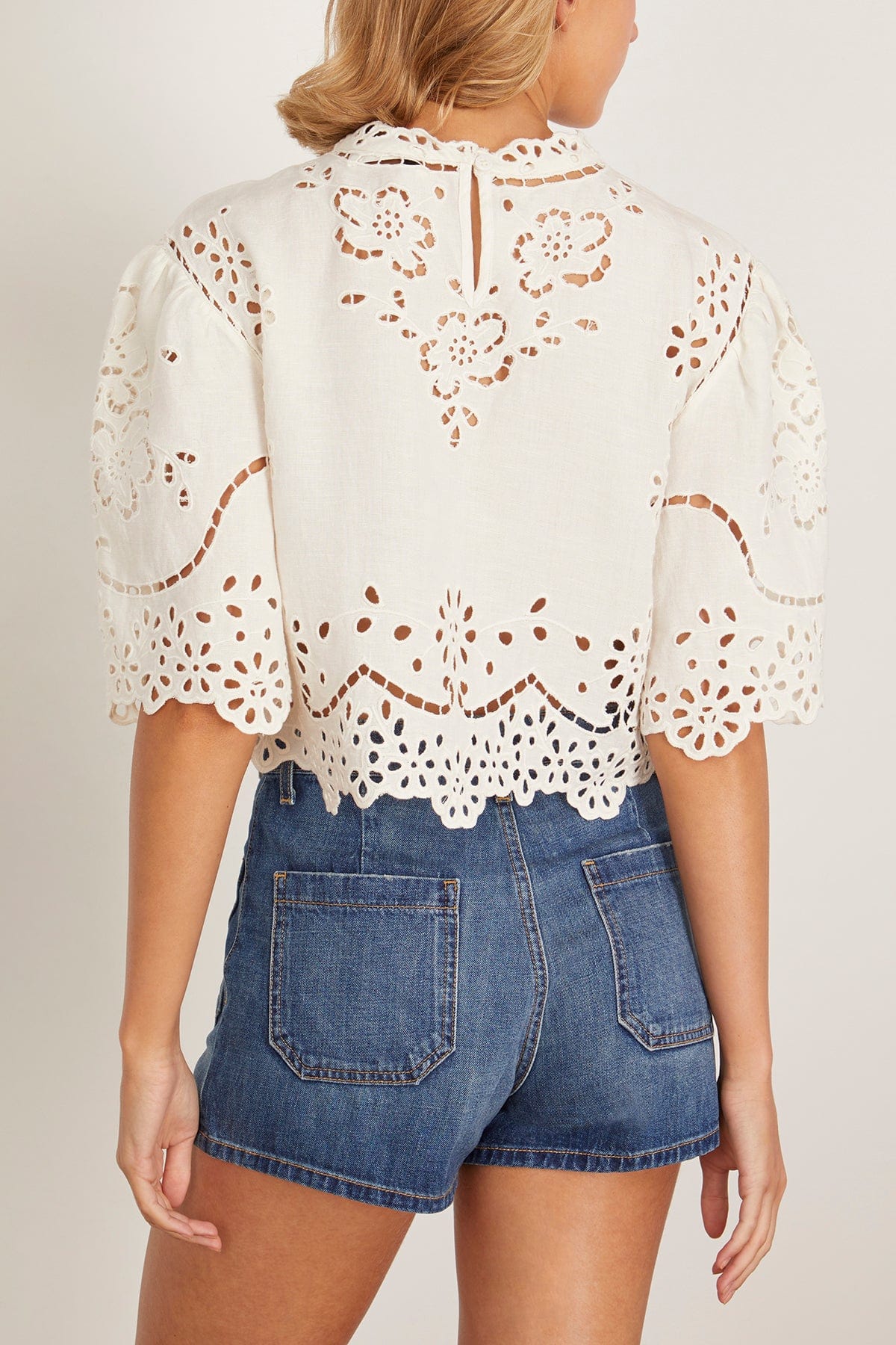 Lula Embroidery Short Sleeve Top in White - Image 4