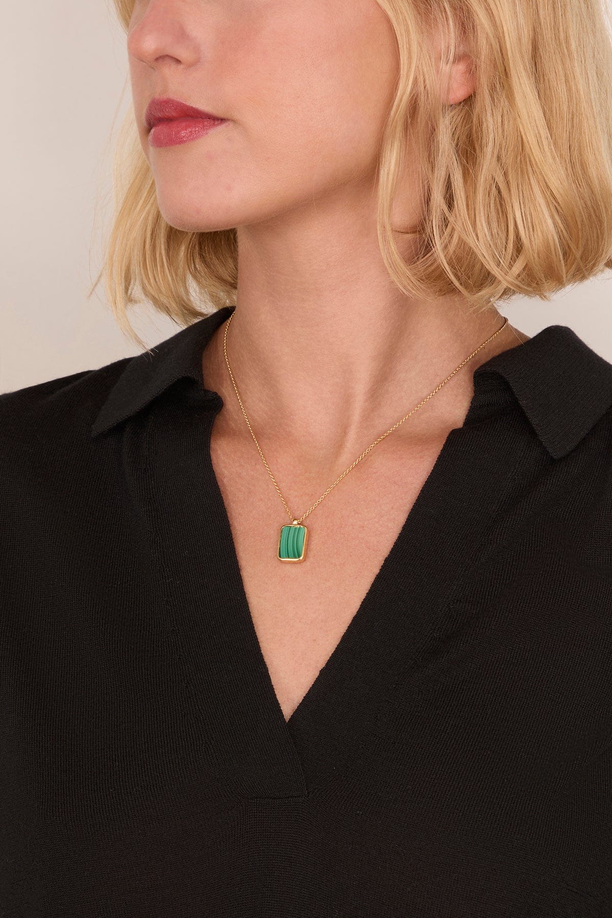 Malachite Tag Pendant in Gold - Image 2