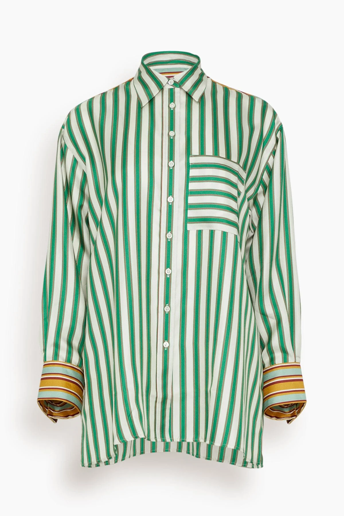 Marie Silk Twill Shirt in Green Stripes