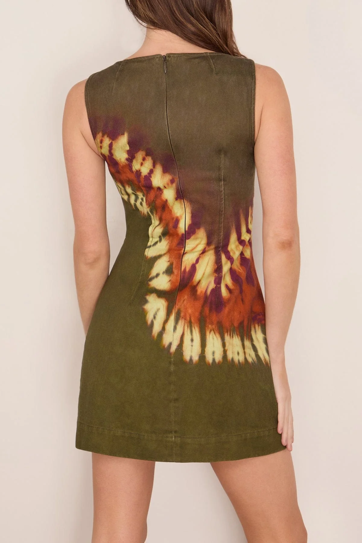 Marilyn Denim Mini Dress in Khaki - Image 4