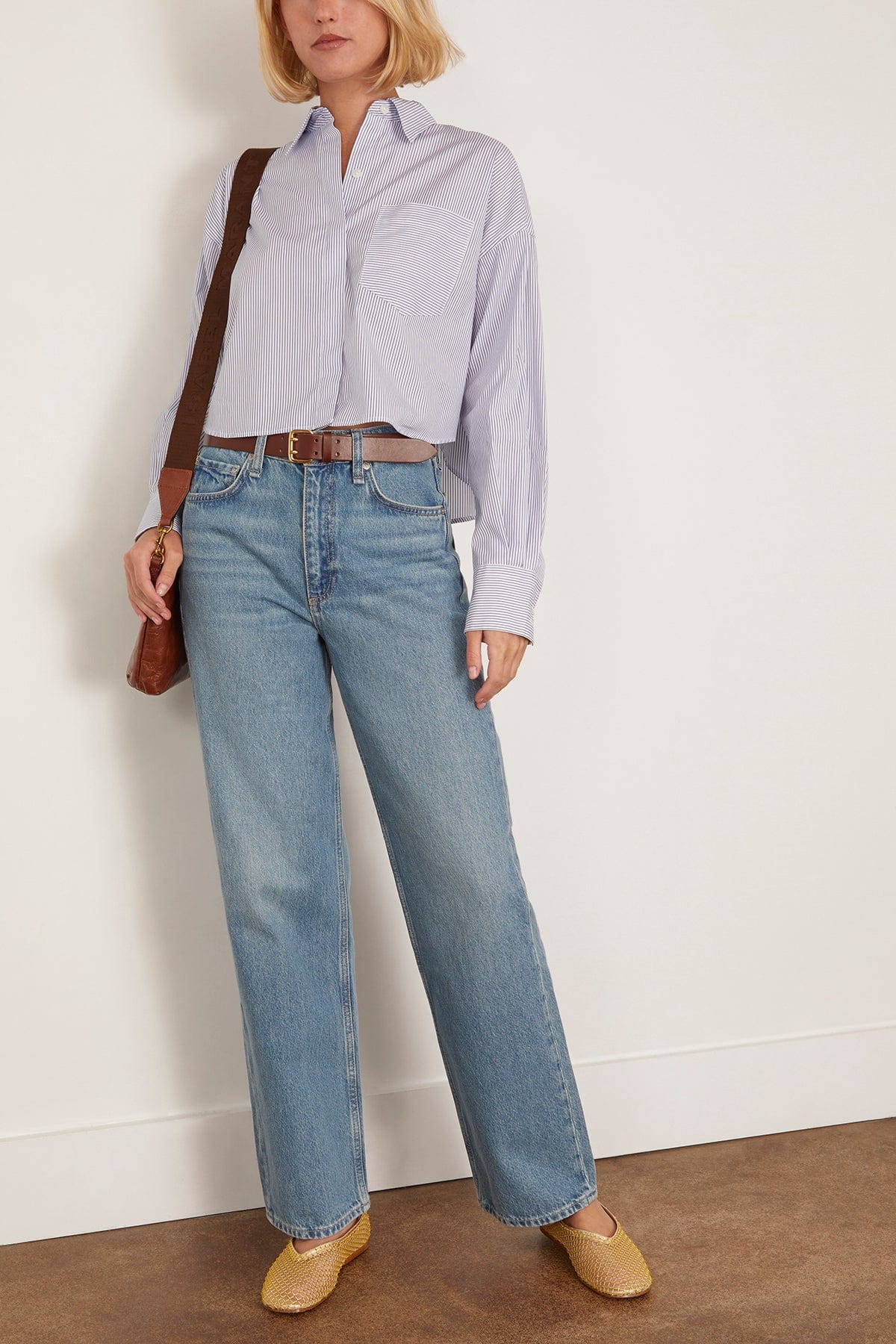 Marin Cropped Shirt in White Stripe - Image 2