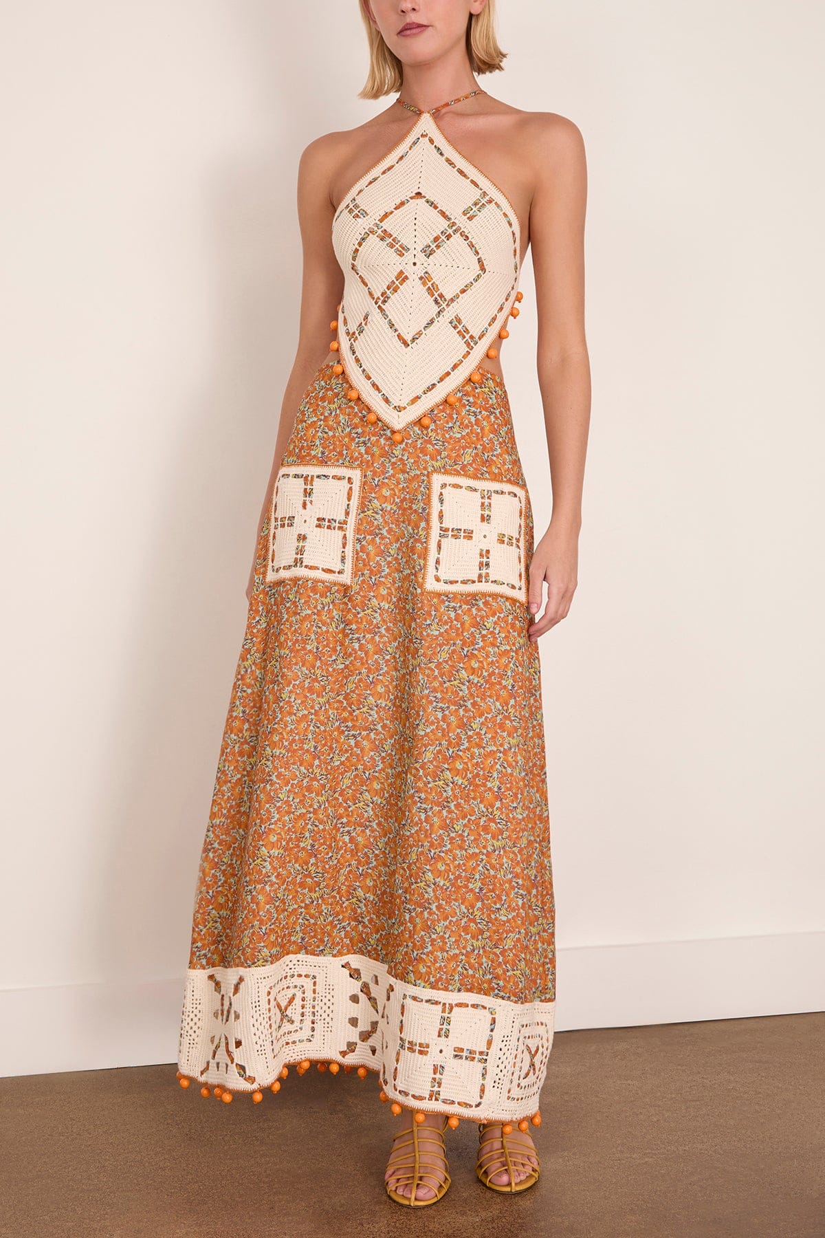 Marva Crochet Halter Midi Dress in Multi - Image 3