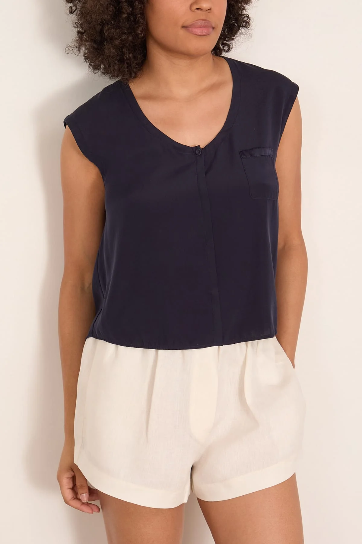 Matte Stretch Silk Satin Tank Top in Notte - Image 3