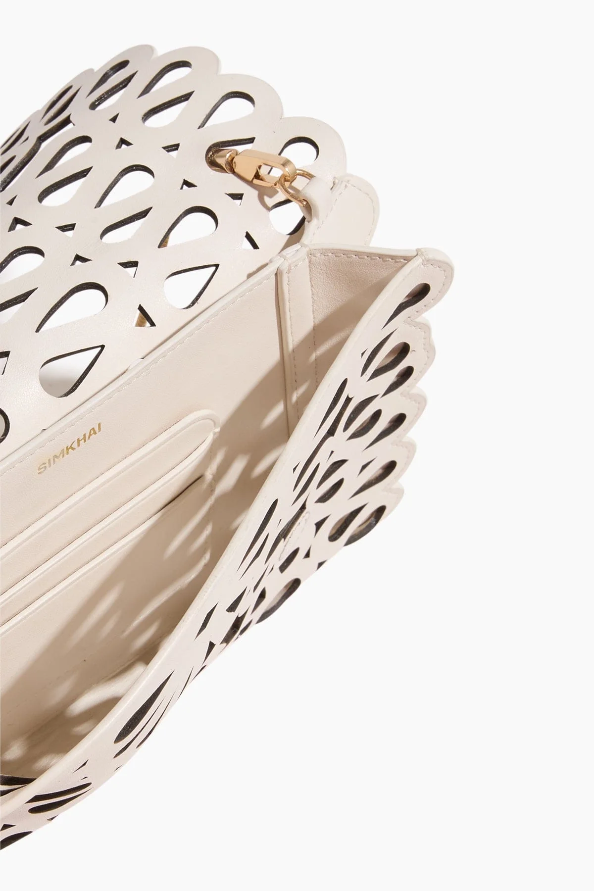 Mccall Laser Cut Leather Clutch in Cream - Image 5
