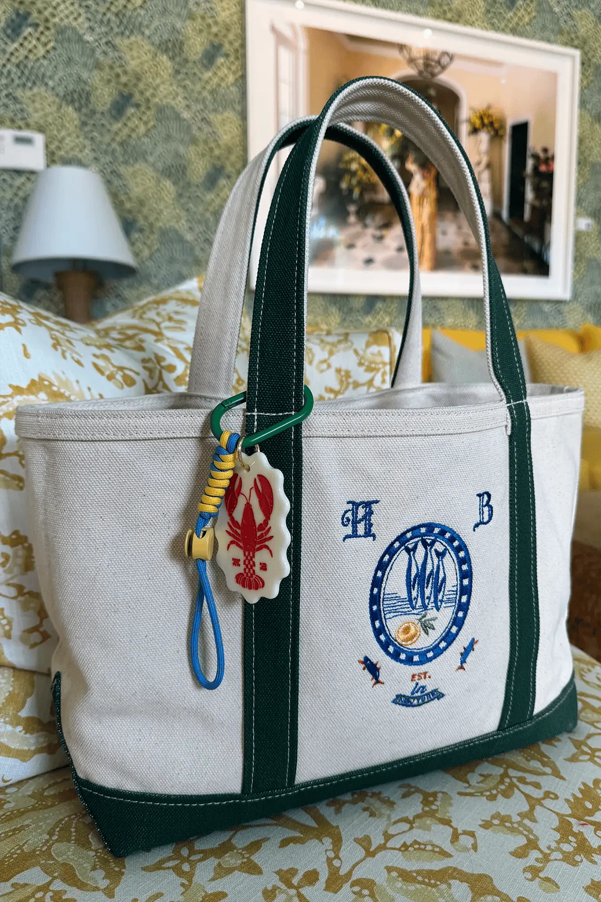 Medium HB Canvas Tote in Natural/Green - Image 2