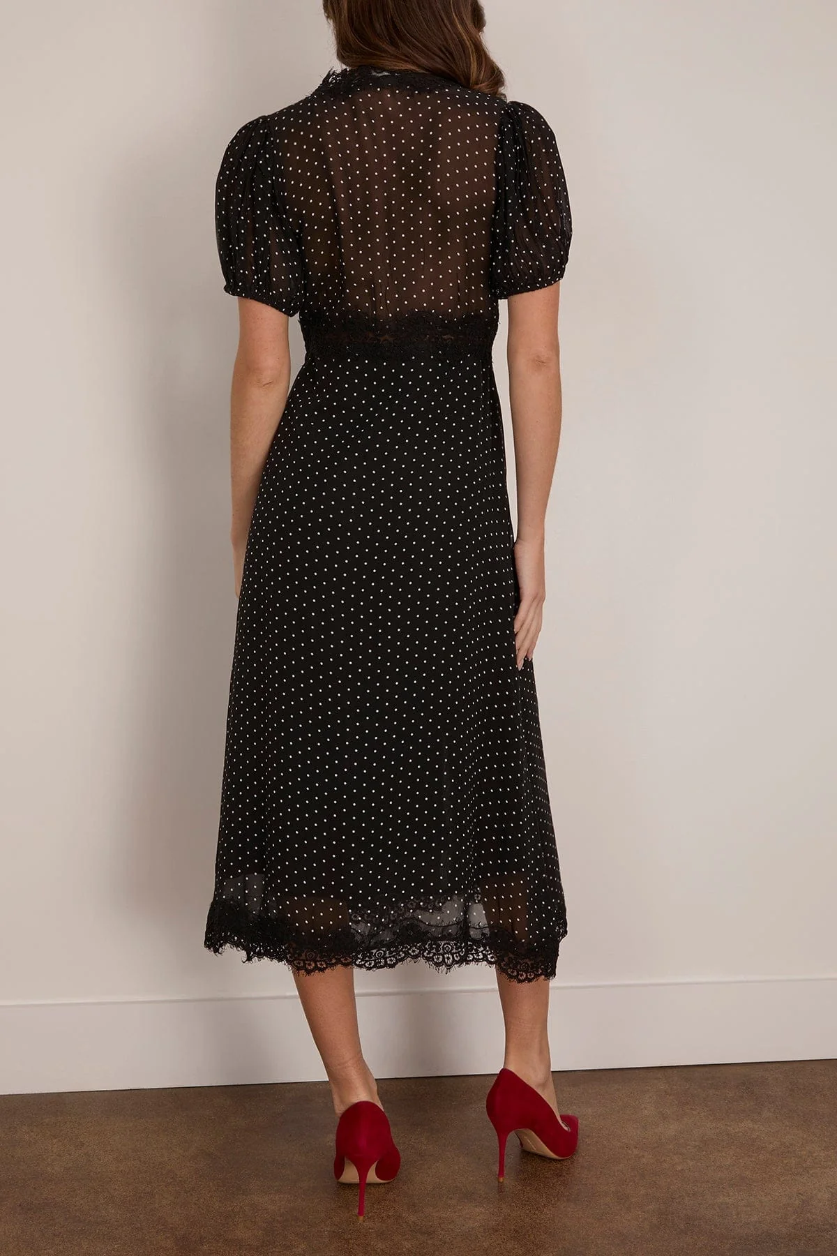 Melody Polka Dot Puff Sleeve Dress in Black - Image 4