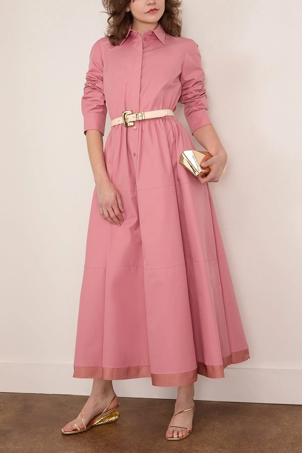 Midi Shirt Dress in Dusty Pink - Image 2