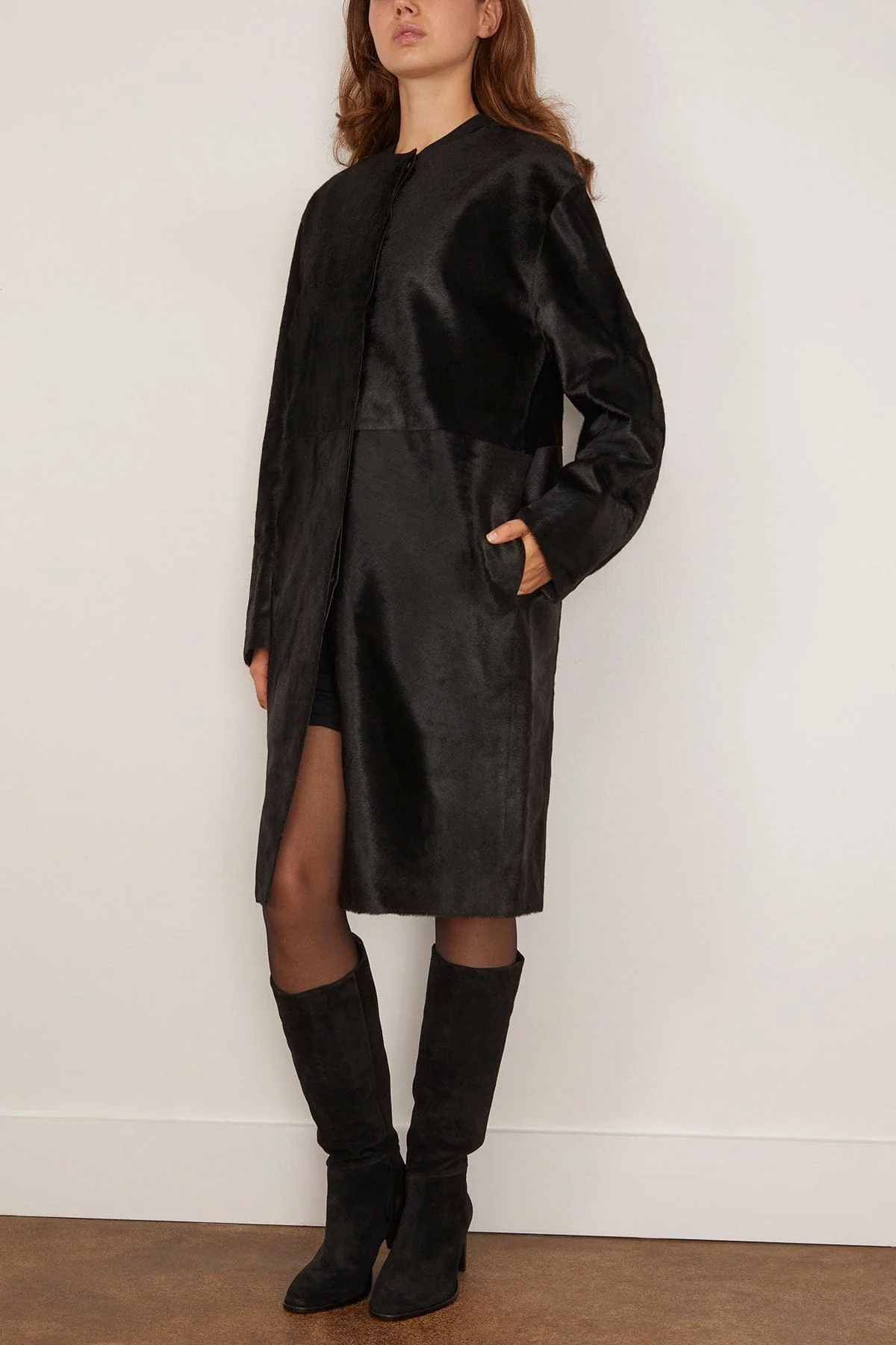 Miller Calfskin Coat in Black - Image 3