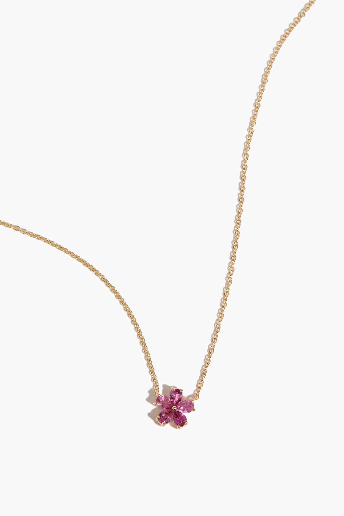Mini Forget-Me-Not Pink Tourmaline Necklace in 18k Yellow Gold