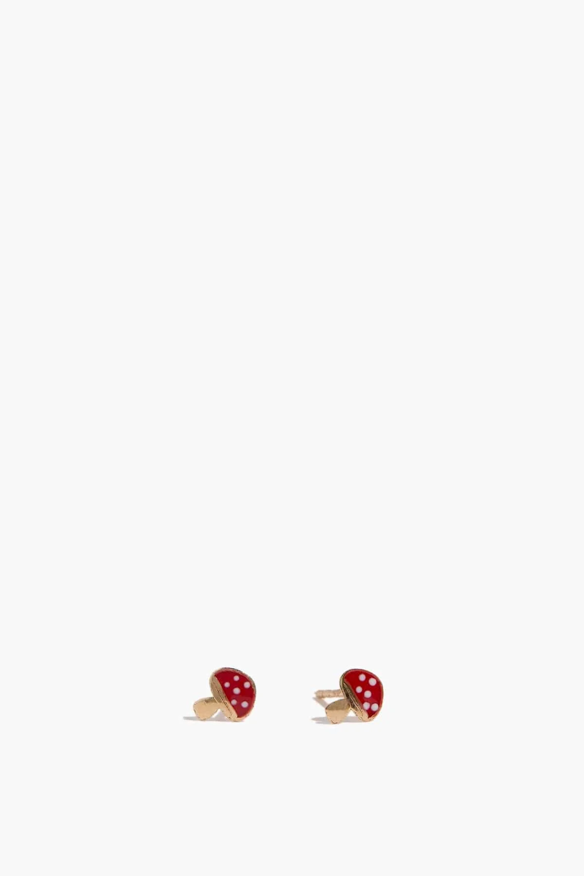 Mini Red Mushroom Studs in Yellow Gold