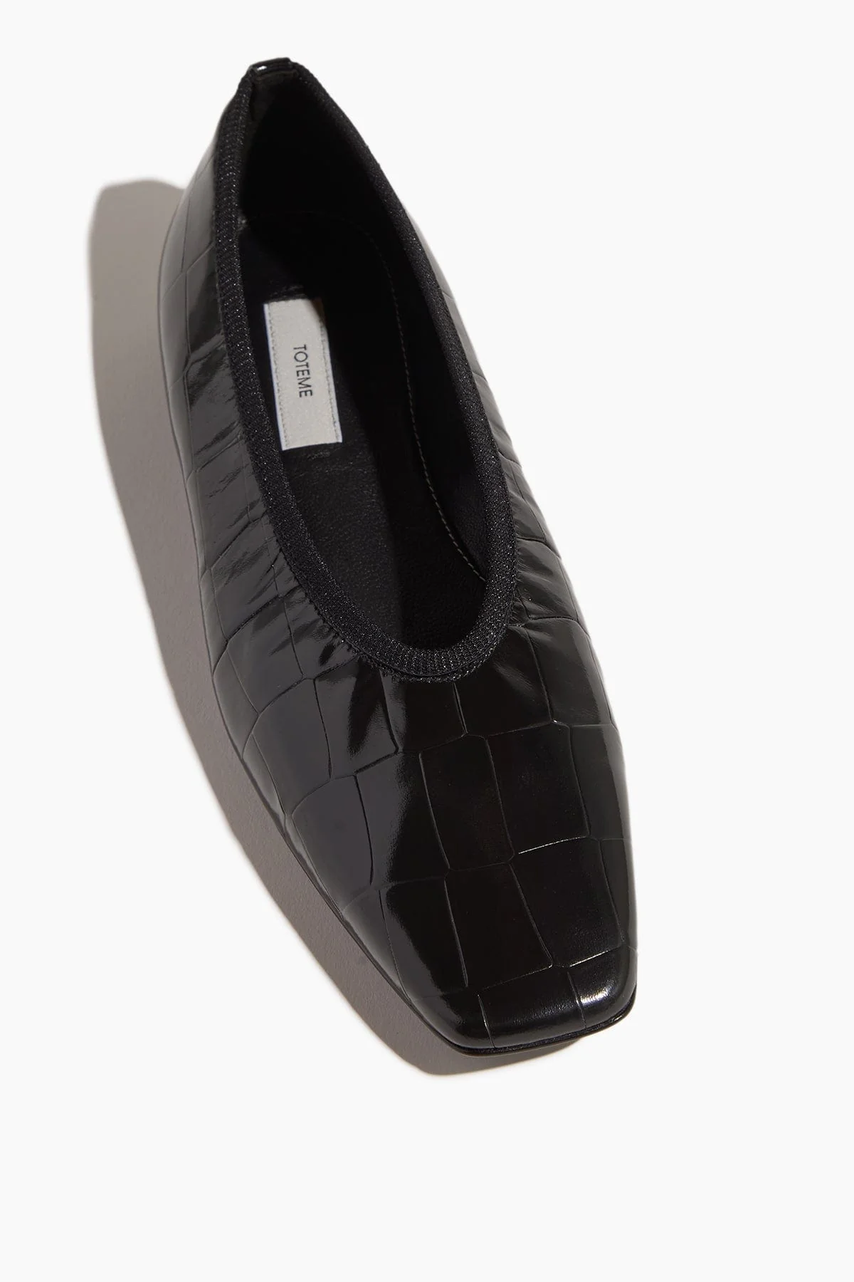 Minimalist Croco-Embossed Ballerina Flat in Black - Image 4
