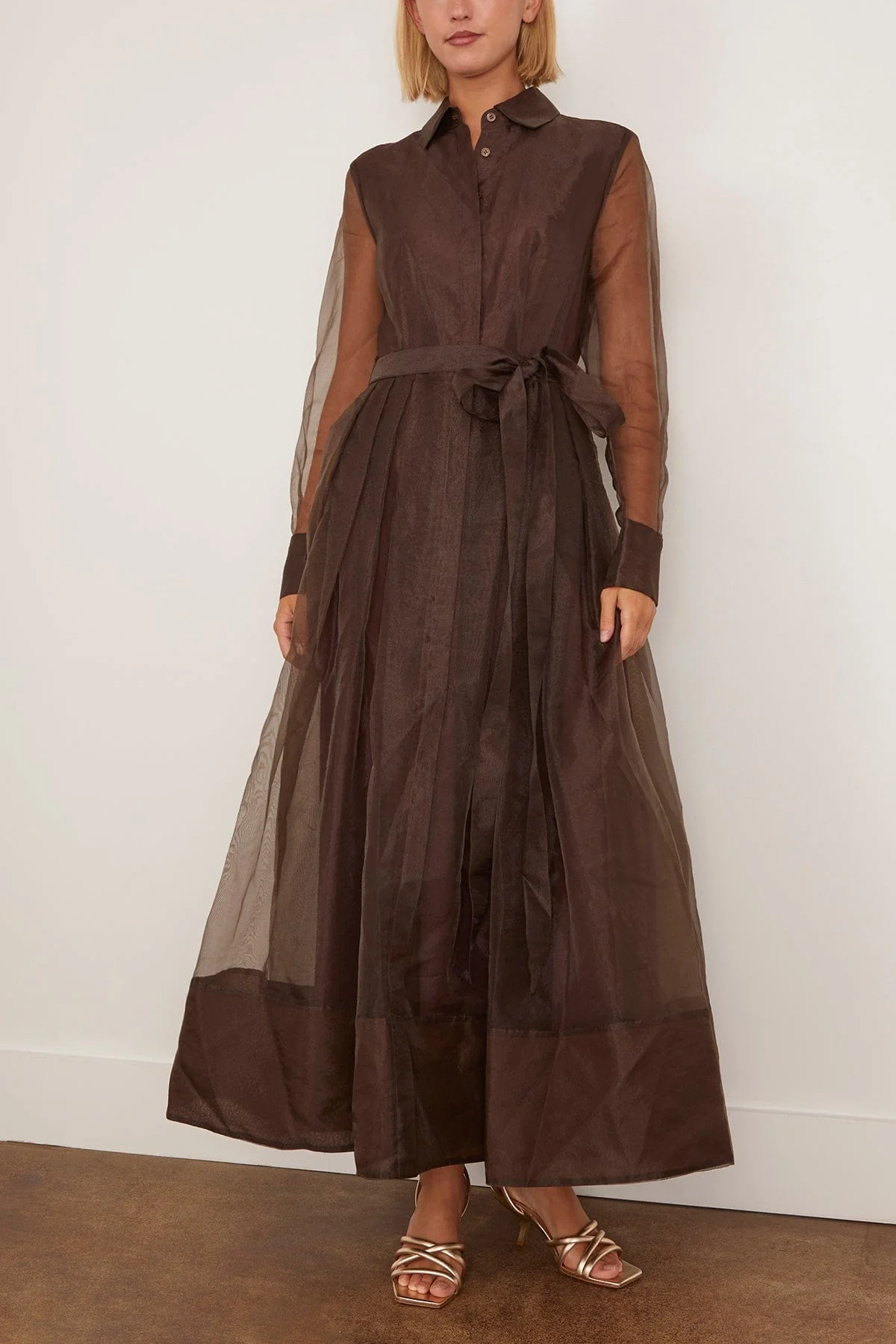 Montgomery Long Sleeve Button Up Midi Dress in Chocolate - Image 3