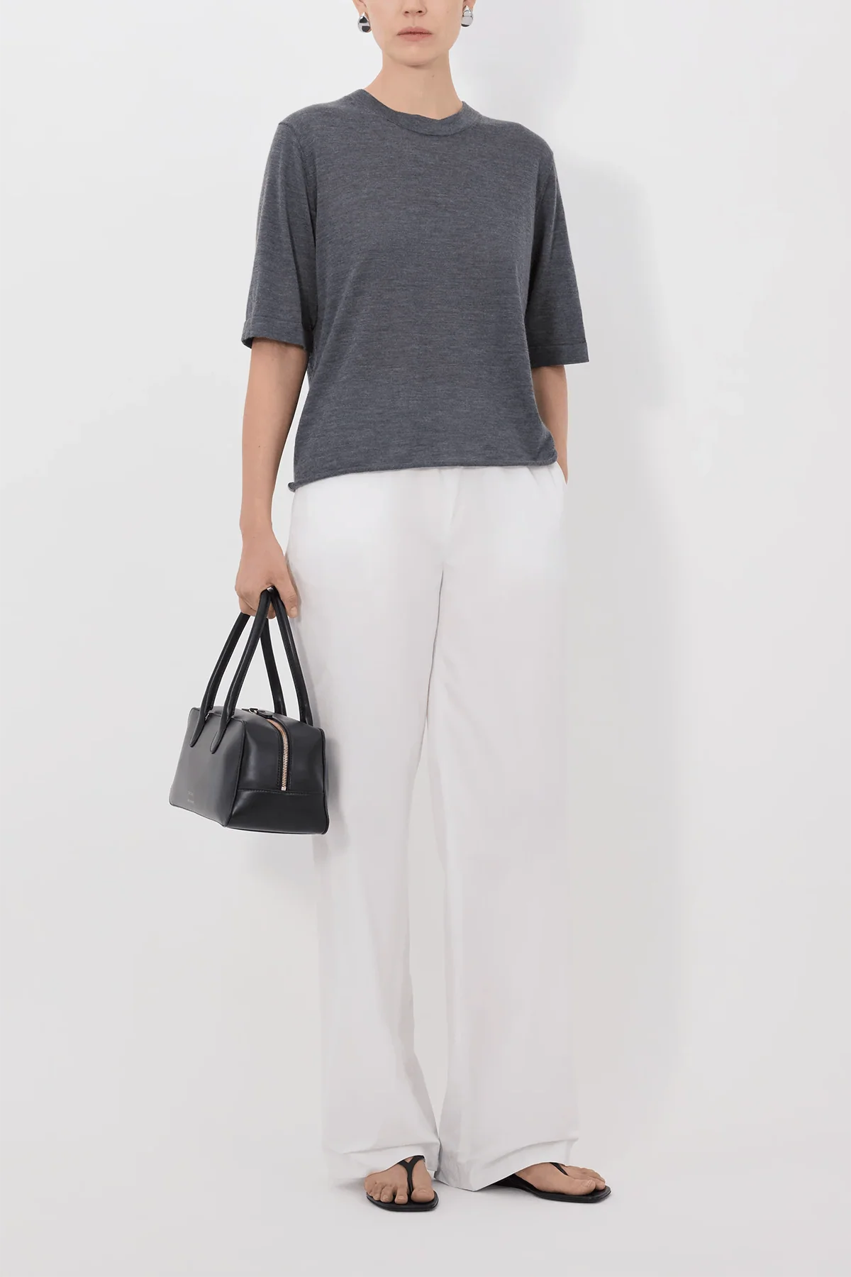 Nala Fine Short Sleeve Top in Anthracite Melange - Image 2