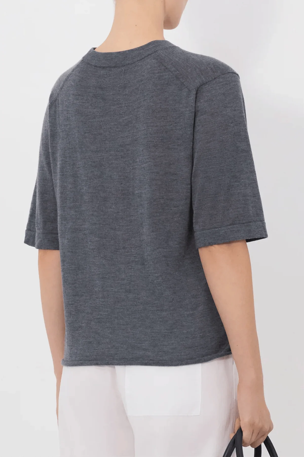 Nala Fine Short Sleeve Top in Anthracite Melange - Image 4