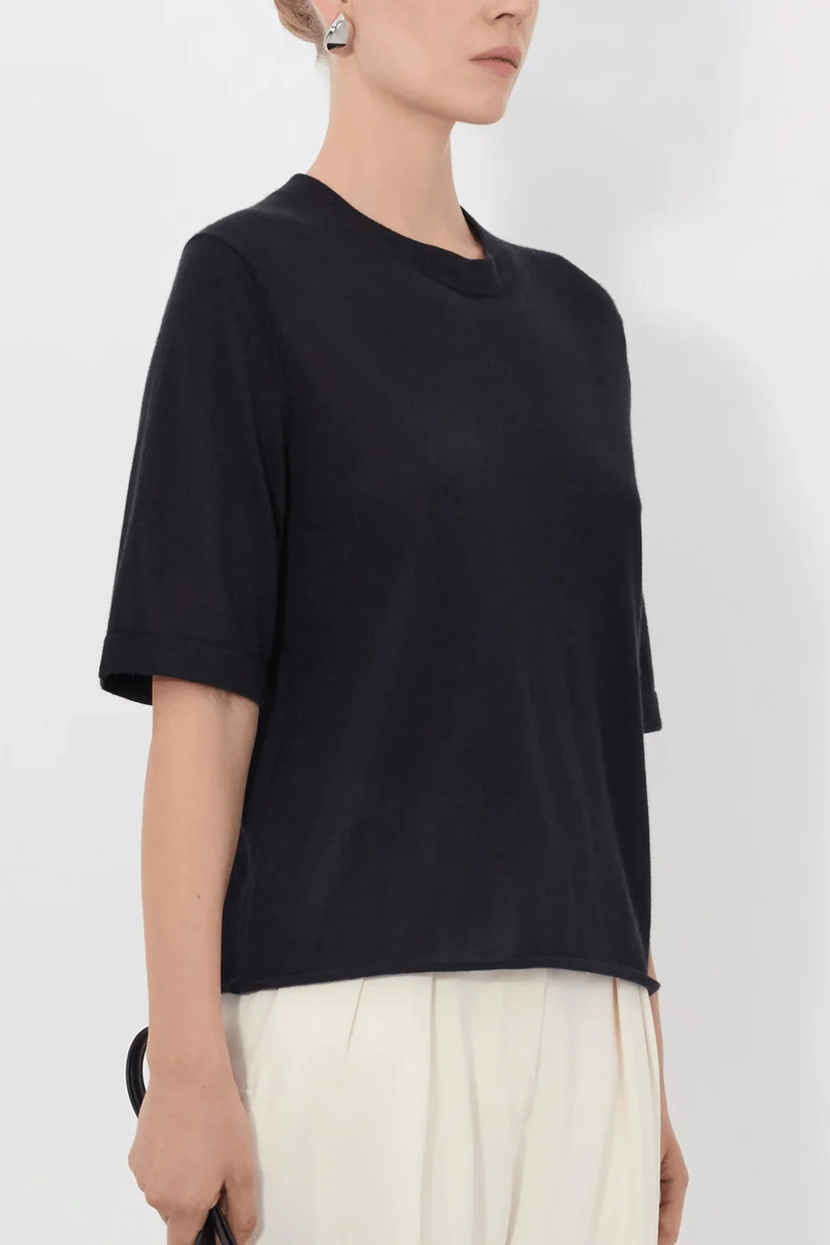 Nala Fine Short Sleeve Top in Black - Image 3