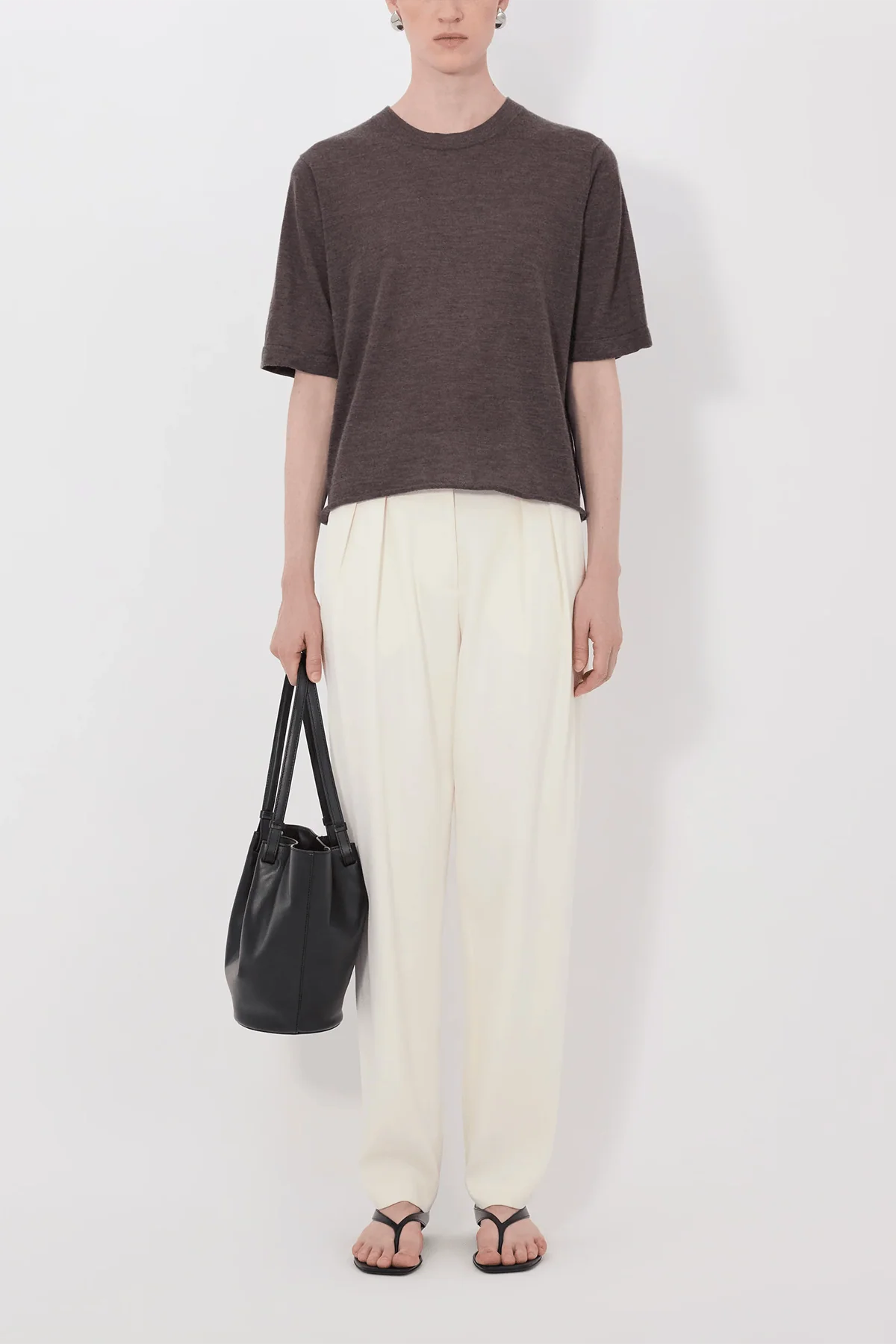 Nala Fine Short Sleeve Top in Brown Melange - Image 2