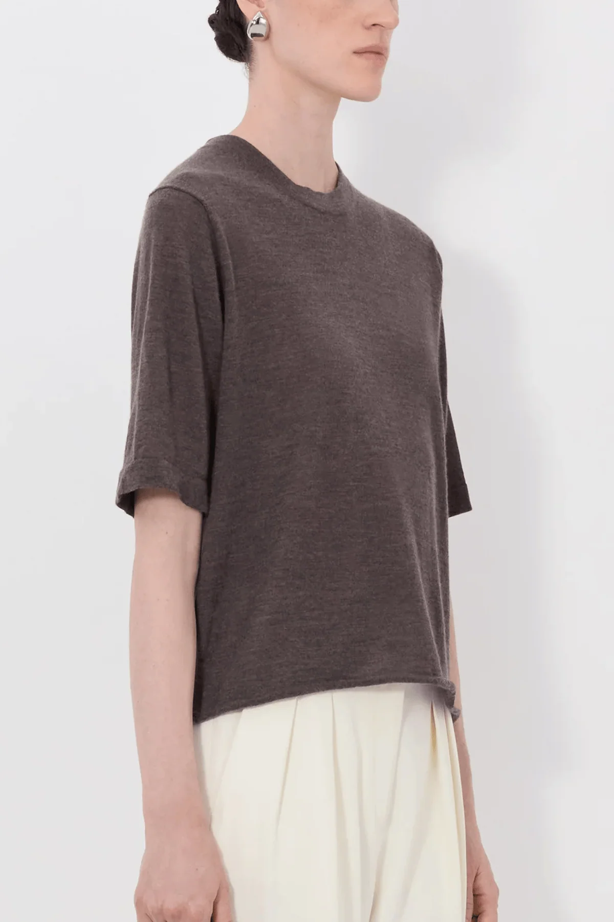 Nala Fine Short Sleeve Top in Brown Melange - Image 3