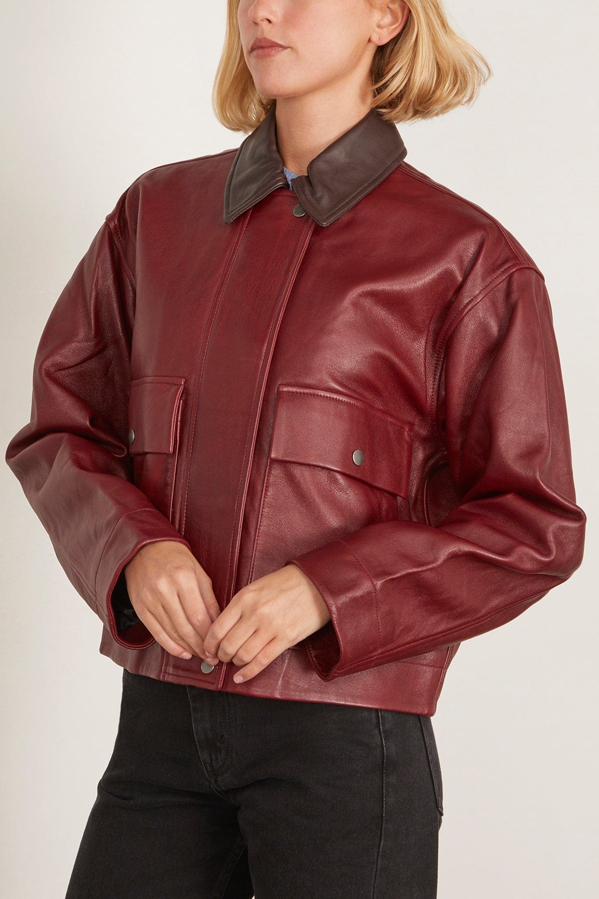 Nonie Leather Jacket in Burgundy - Image 3