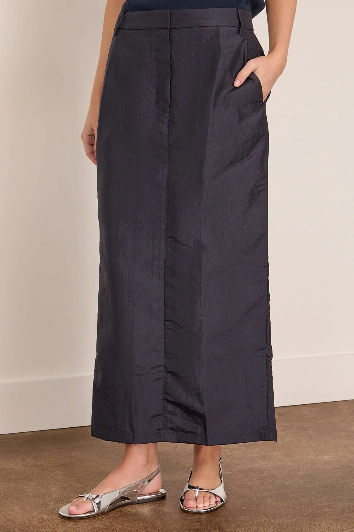 Nylon Maxi Skirt in Navy - Image 3