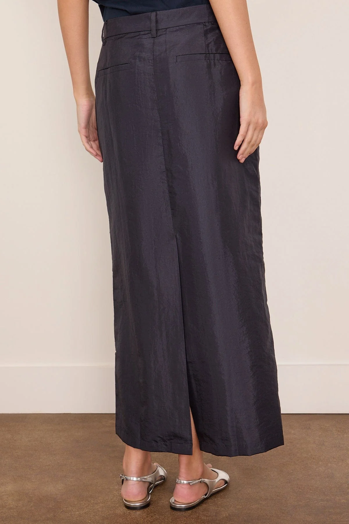 Nylon Maxi Skirt in Navy - Image 4