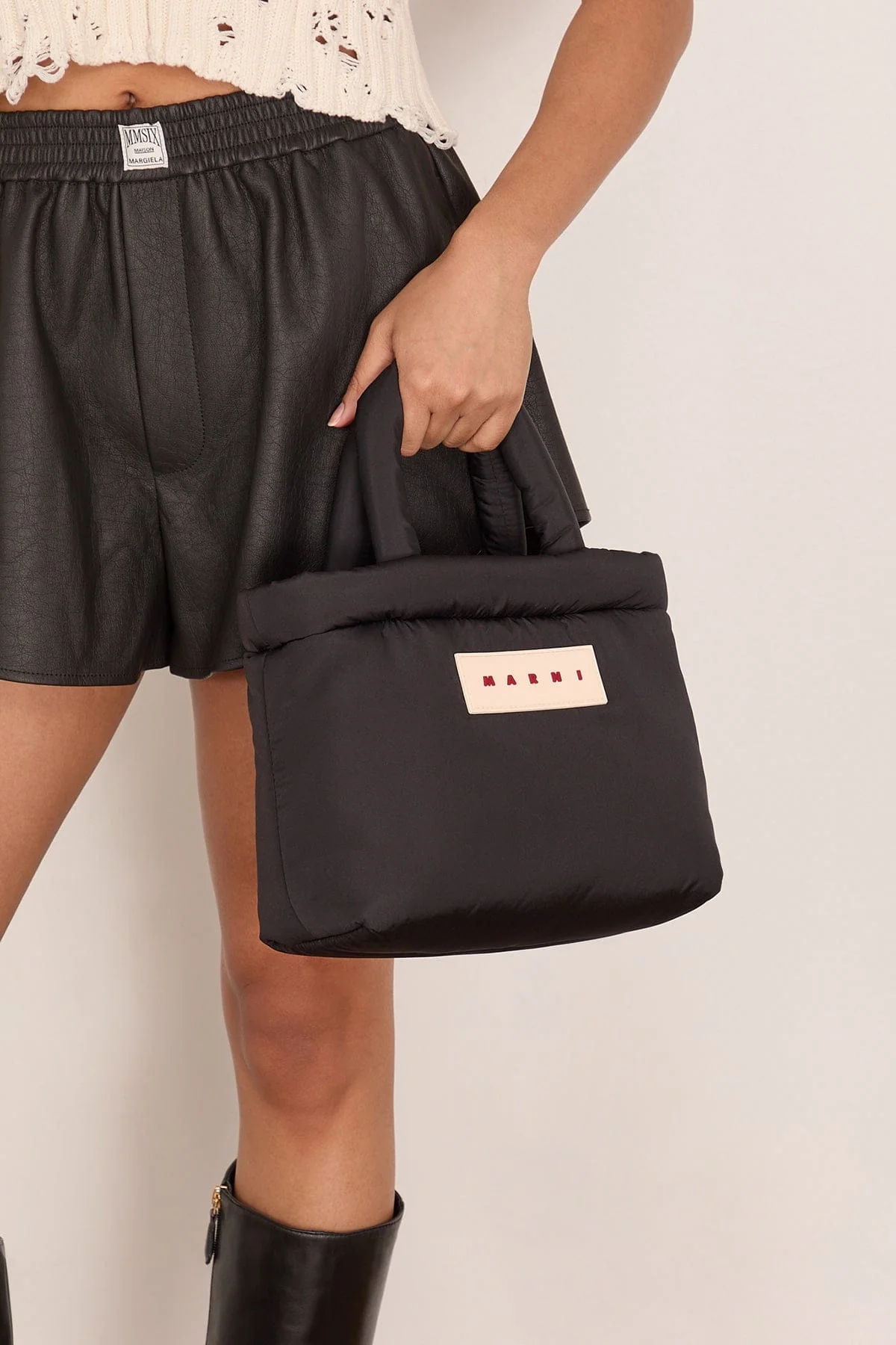 Nylon Puff Small Tote Bag in Black - Image 2