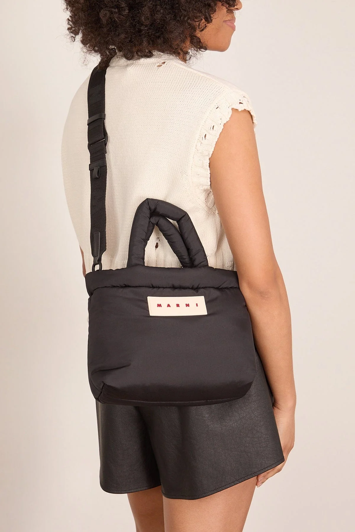 Nylon Puff Small Tote Bag in Black - Image 3