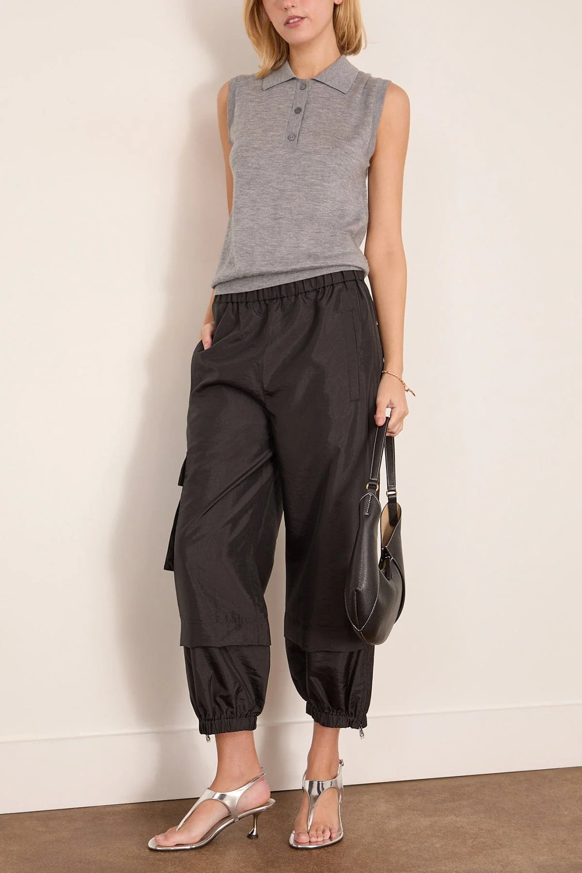 Nylon Pull On Jogger in Black - Image 2