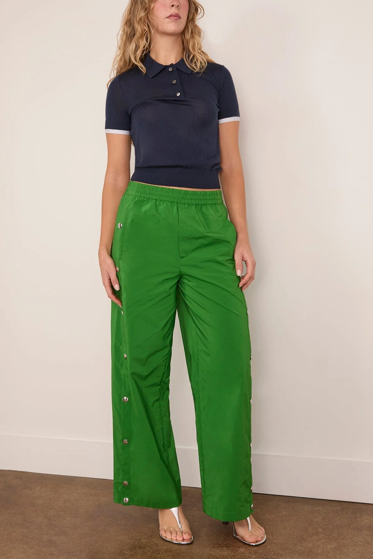 Nylon Snap Pull On Jogger in Green - Image 2