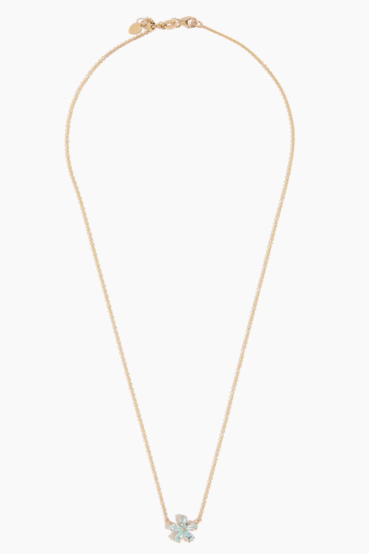 Ocean Paraiba Tourmaline Forget-Me-Not Necklace in 18k Yellow Gold