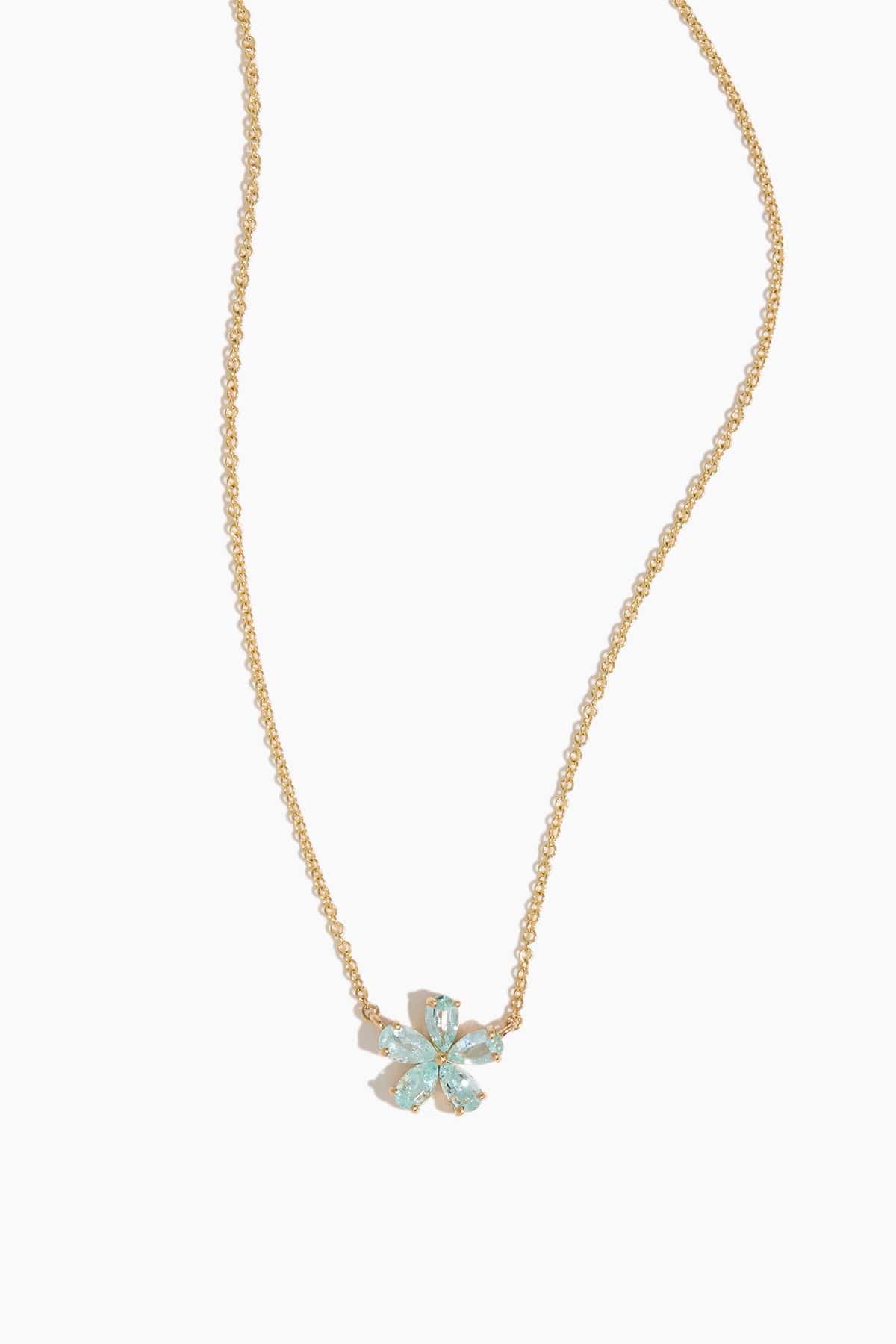 Ocean Paraiba Tourmaline Forget-Me-Not Necklace in 18k Yellow Gold - Image 3
