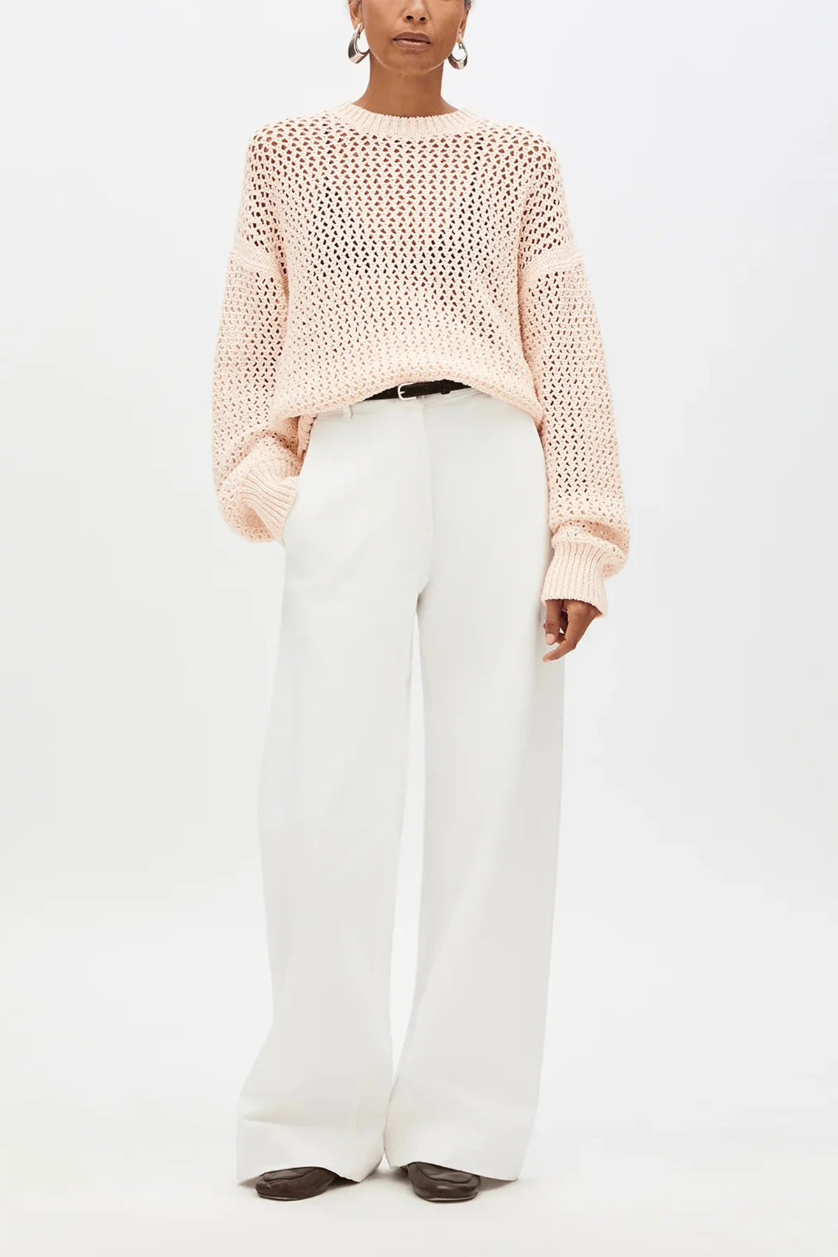 Open Knit Crewneck in Ecru - Image 2
