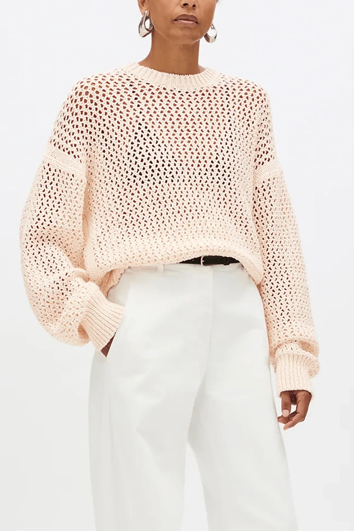 Open Knit Crewneck in Ecru - Image 3