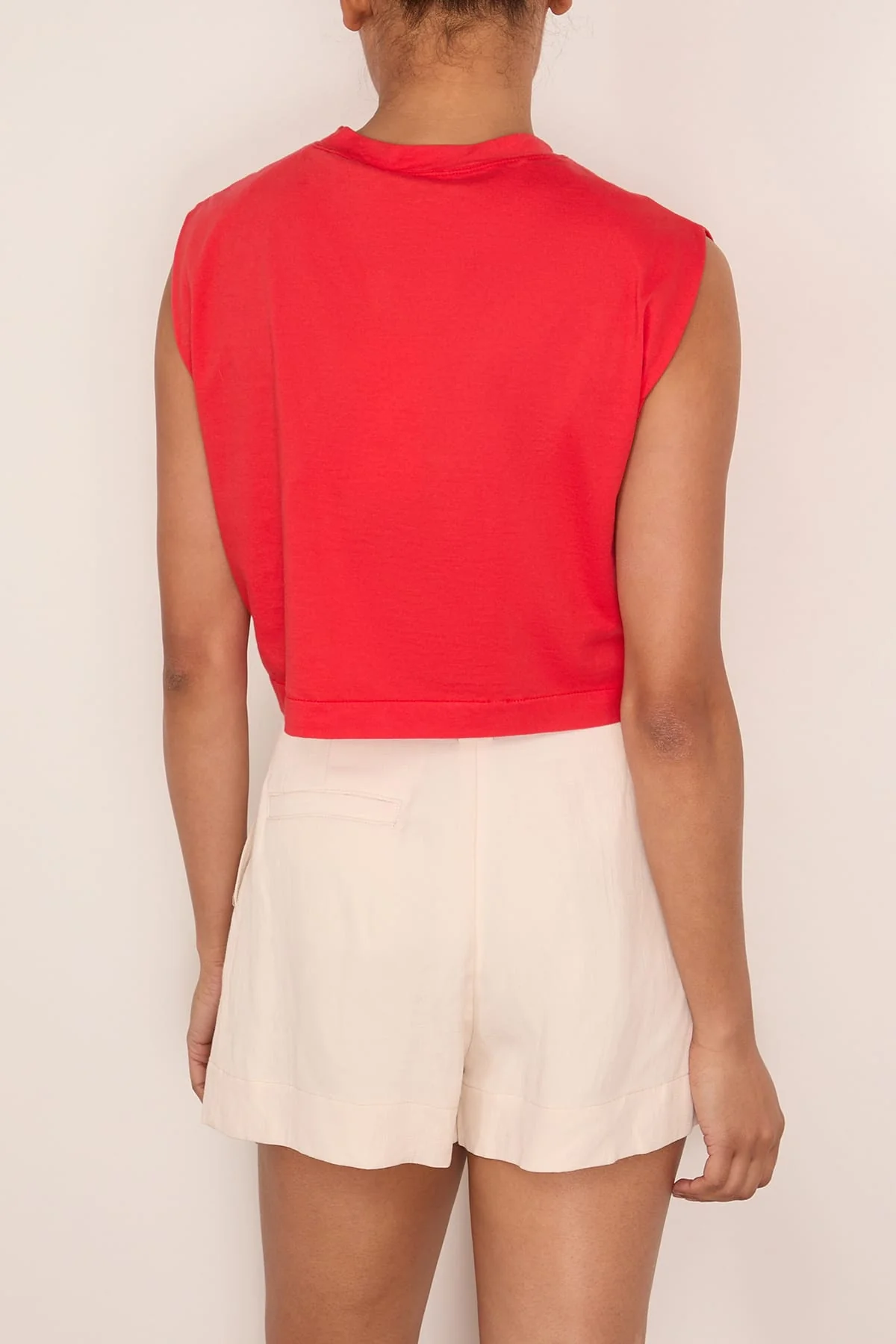 Organic Cotton Jersey Wide Shoulder Top in Rouge - Image 4