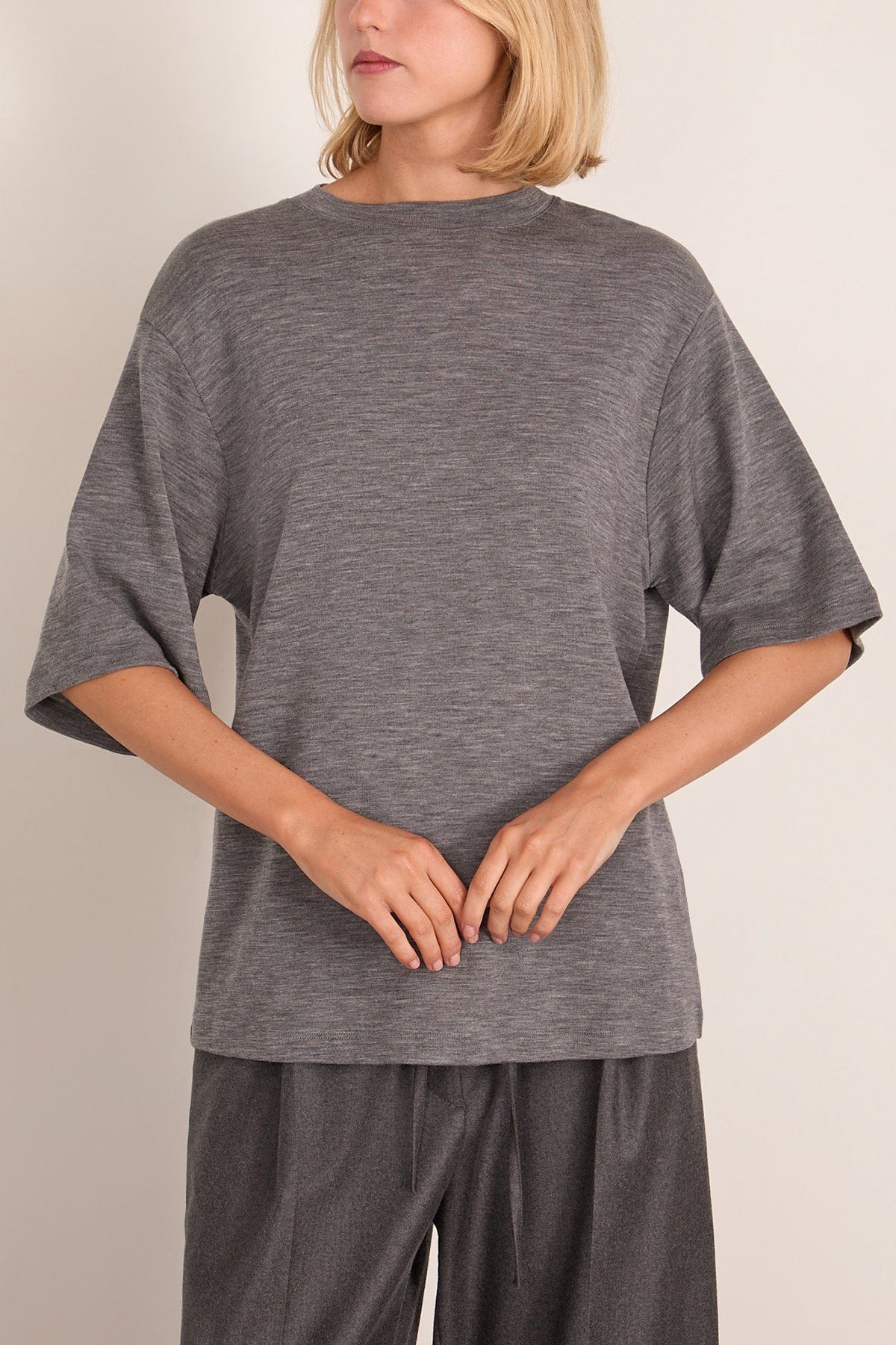Oversized Soft Merino T-Shirt in Mid Grey Melange - Image 3