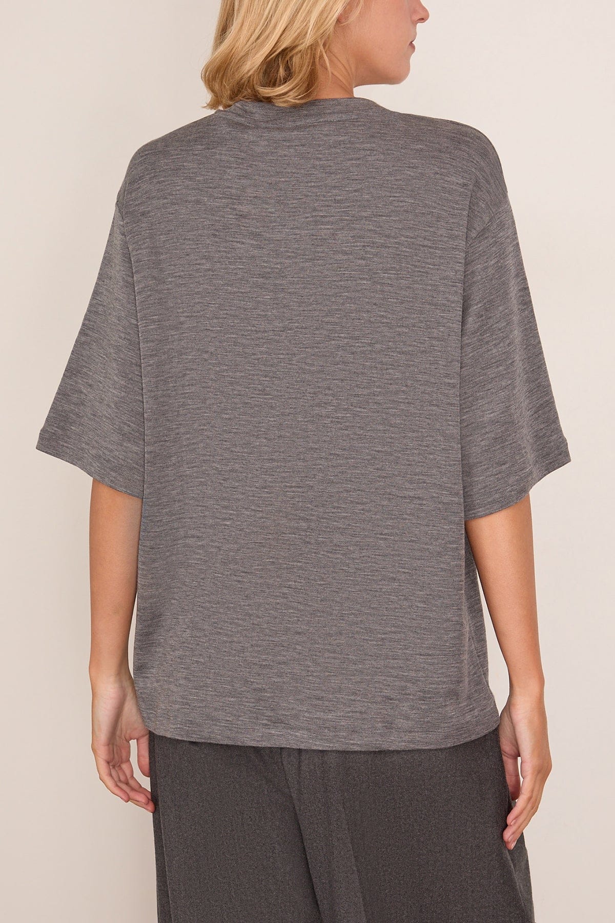 Oversized Soft Merino T-Shirt in Mid Grey Melange - Image 4