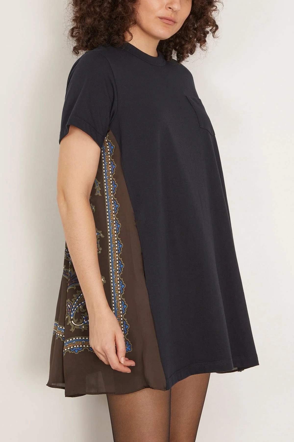 Paisley Print Cotton Jersey Dress in Navy/Khaki - Image 3
