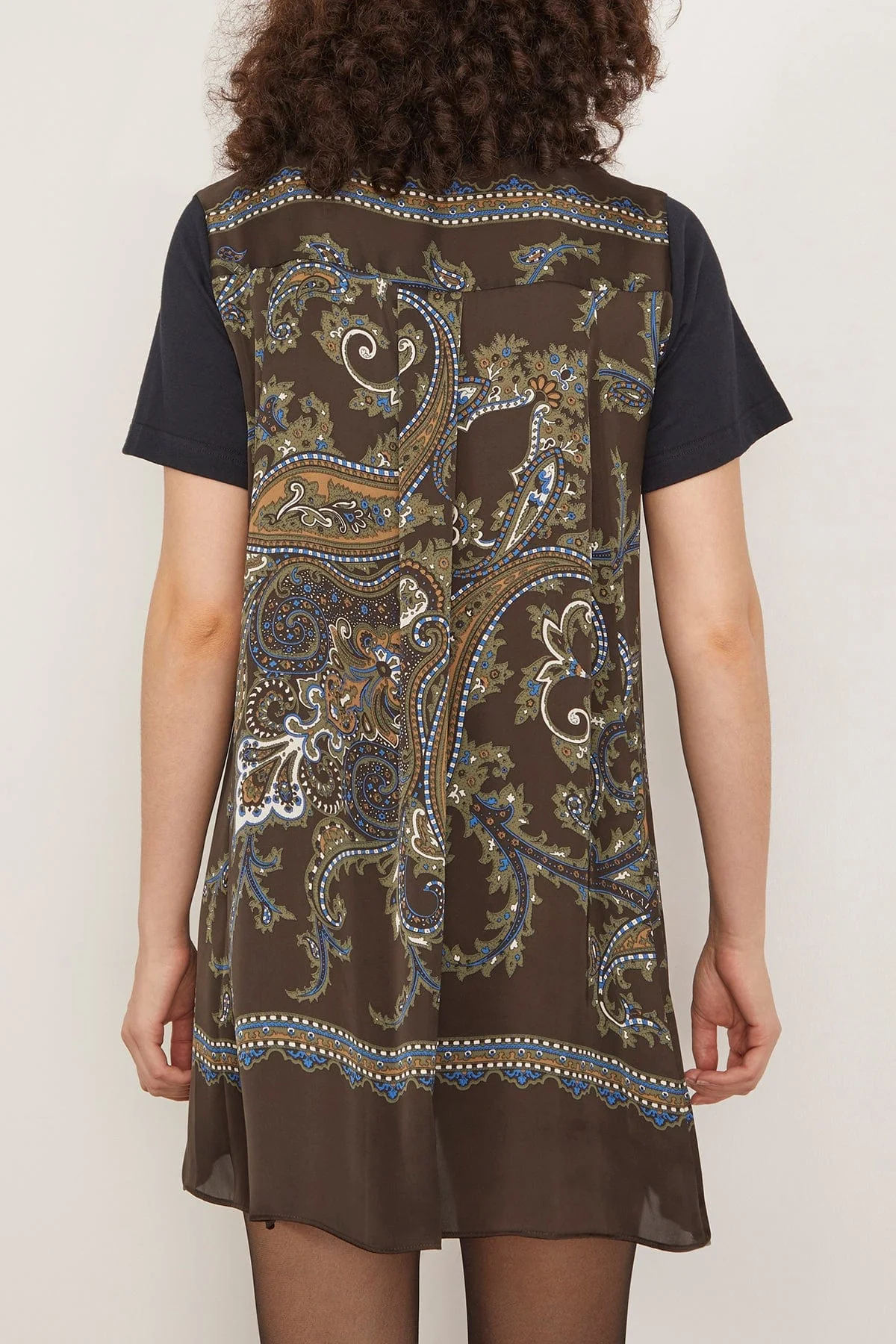 Paisley Print Cotton Jersey Dress in Navy/Khaki - Image 4