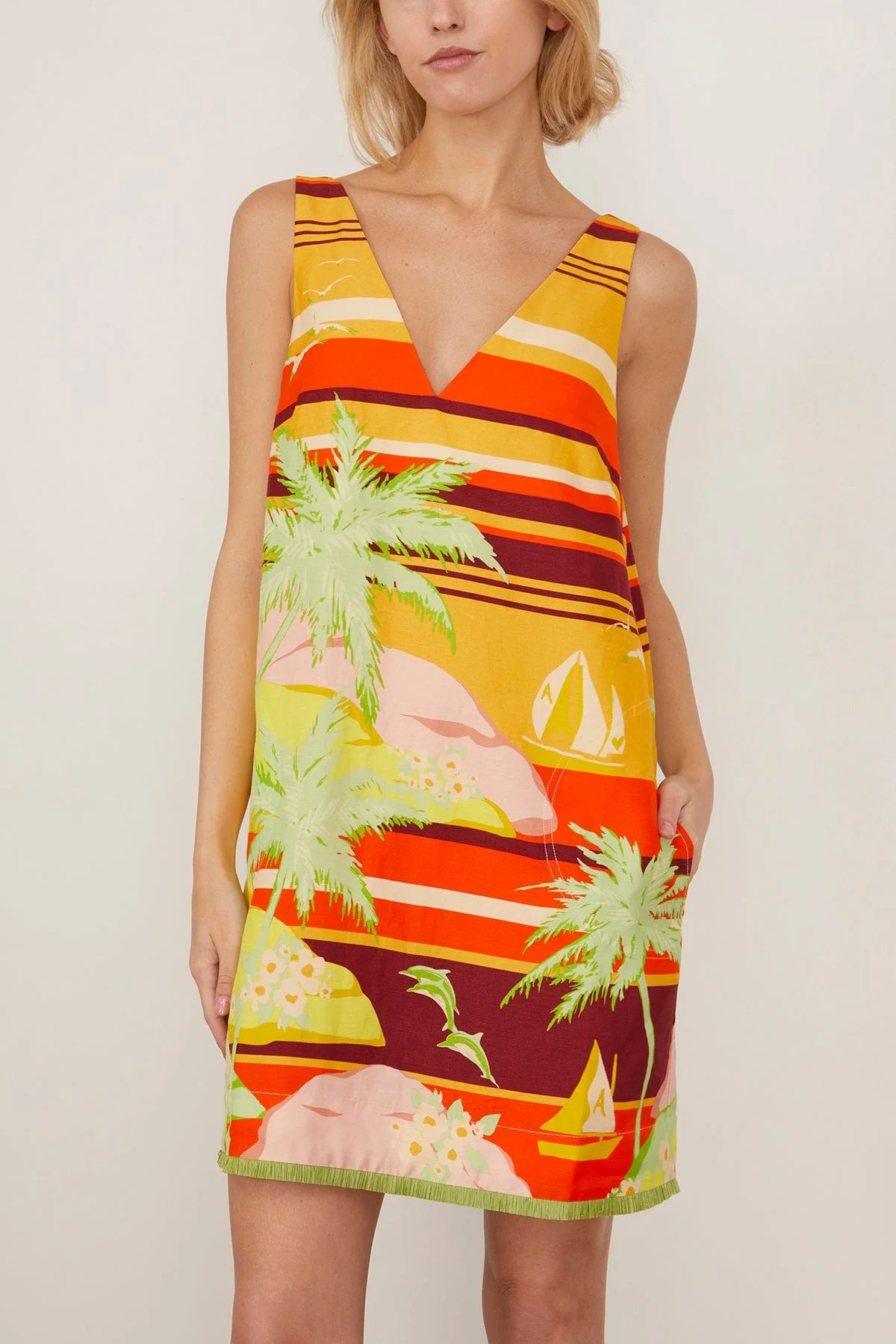 Palm Island V Neck Mini Dress in Multi (TS) - Image 3