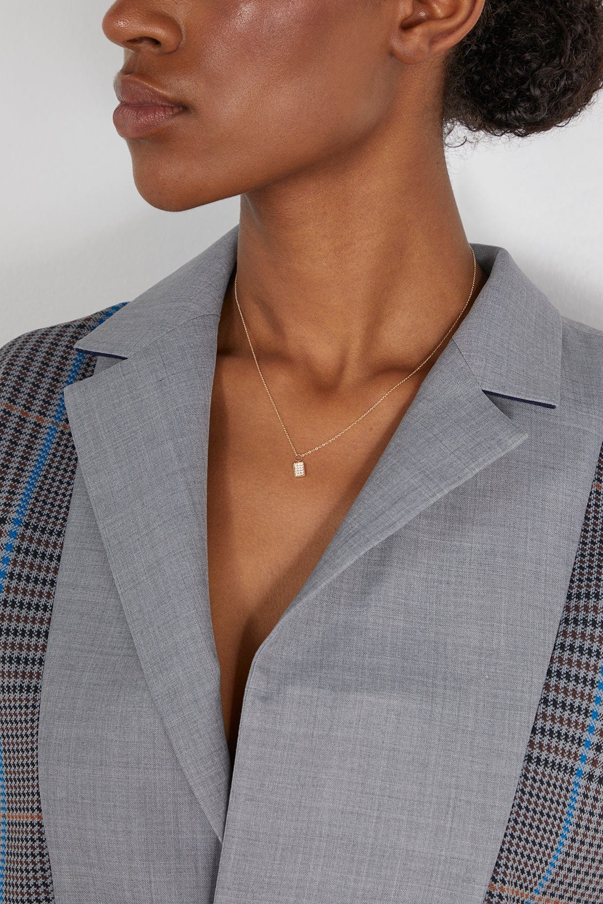 Pave Diamond Dog Tag Necklace in 14k Yellow Gold - Image 2