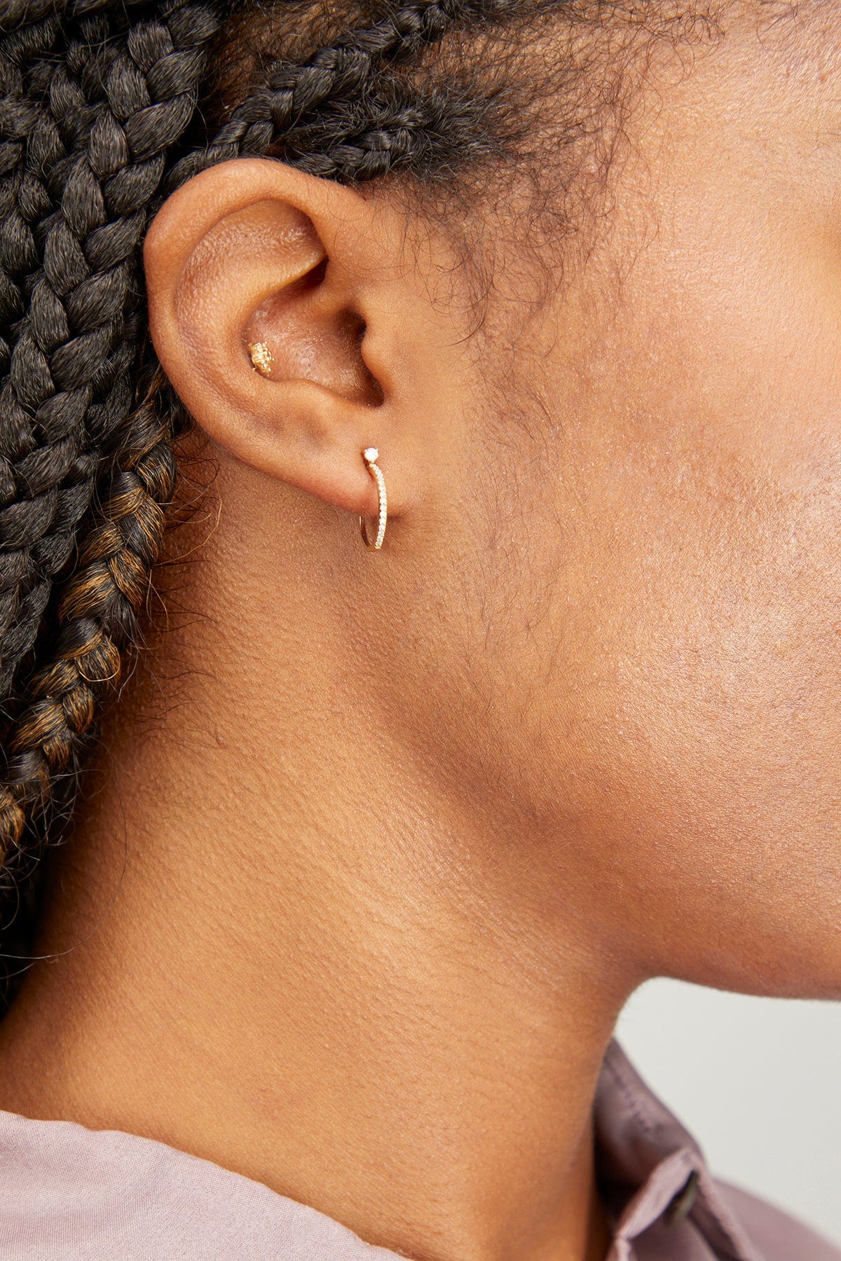 Pave Diamond J Post Huggies in 14k Yellow Gold - Image 2