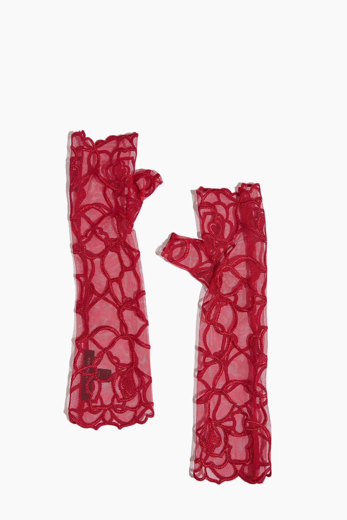 Petite Chou Embroidery Fingerless Gloves in Red