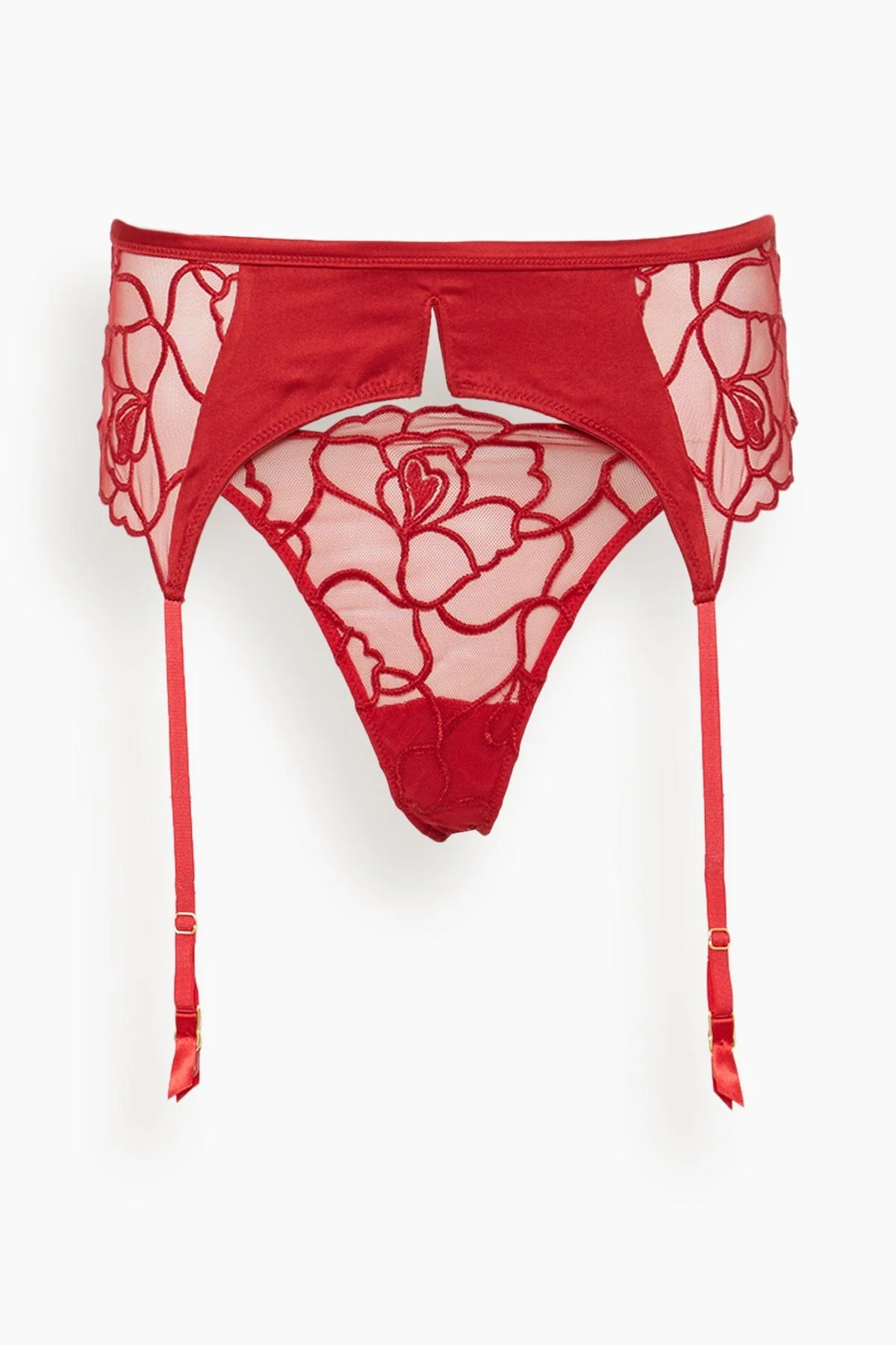 Petite Chou Embroidery Garter Belt in Red