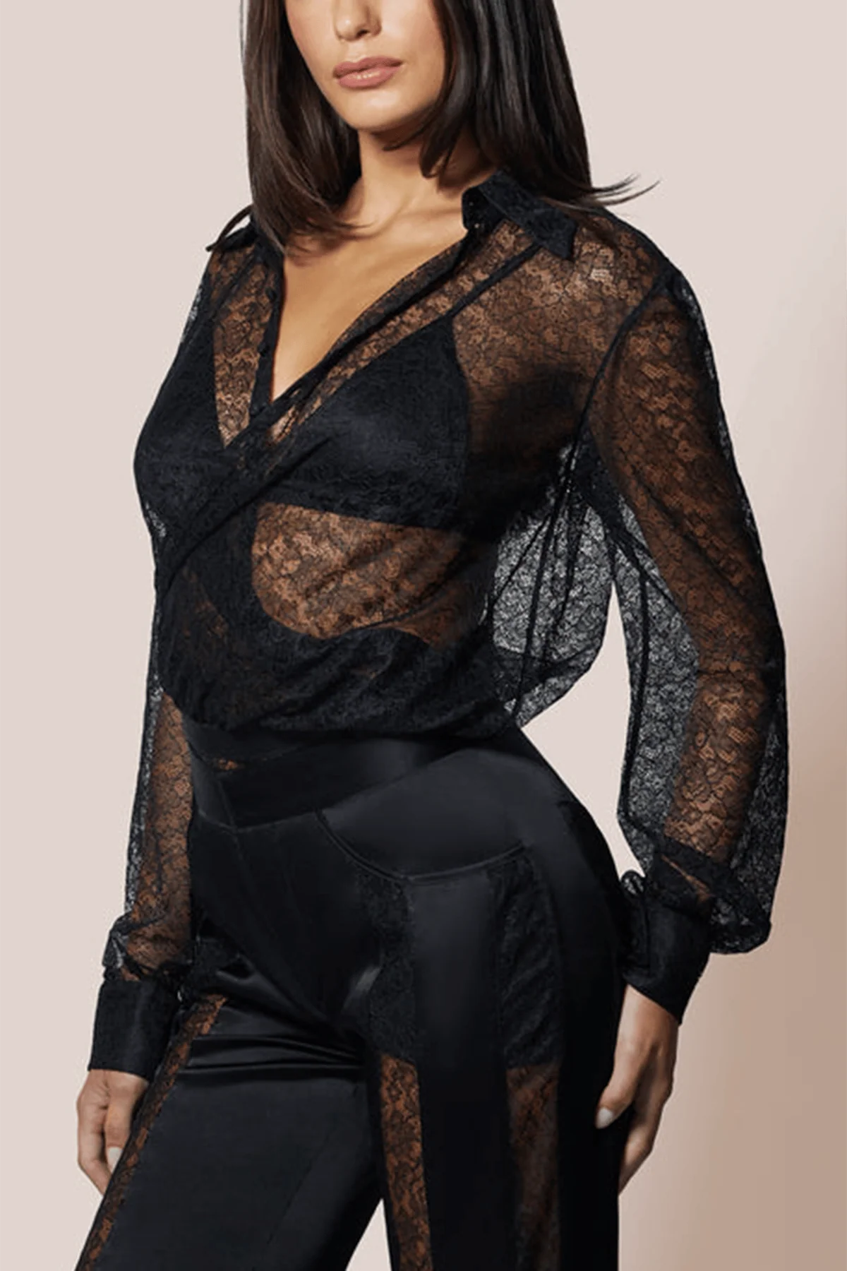 Petite Fleur Crossover Bodysuit in Black - Image 3