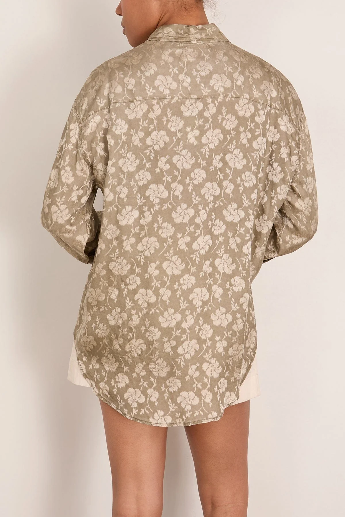 Pintuck Drop Neck Shirt in Olive Floral - Image 4