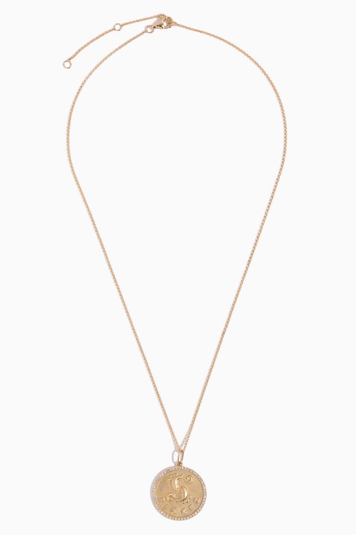 Pisces Zodiac Necklace with Diamonds in 14k Yellow Gold - Image 3