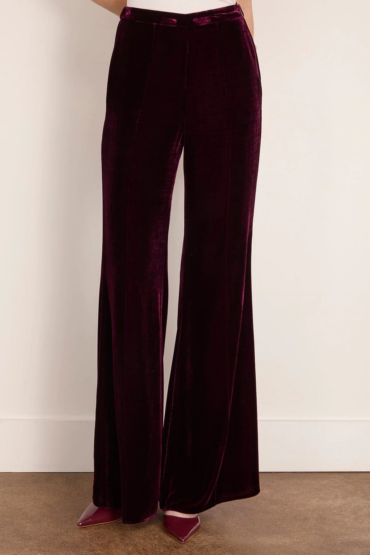 Plain Velvet Flare Pants in Bordeaux - Image 3
