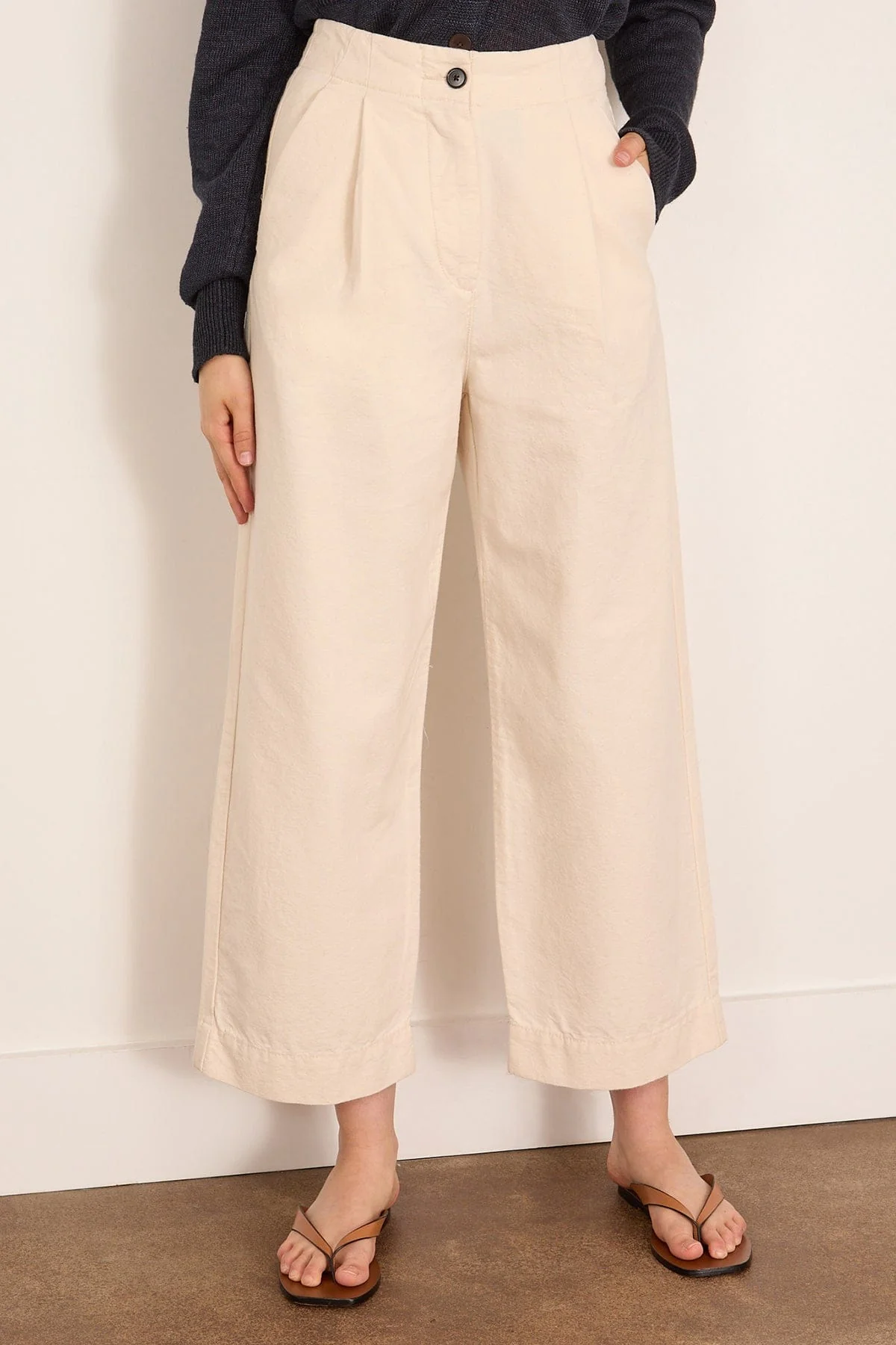 Pleat Front Cotton Trousers in Natural - Image 3