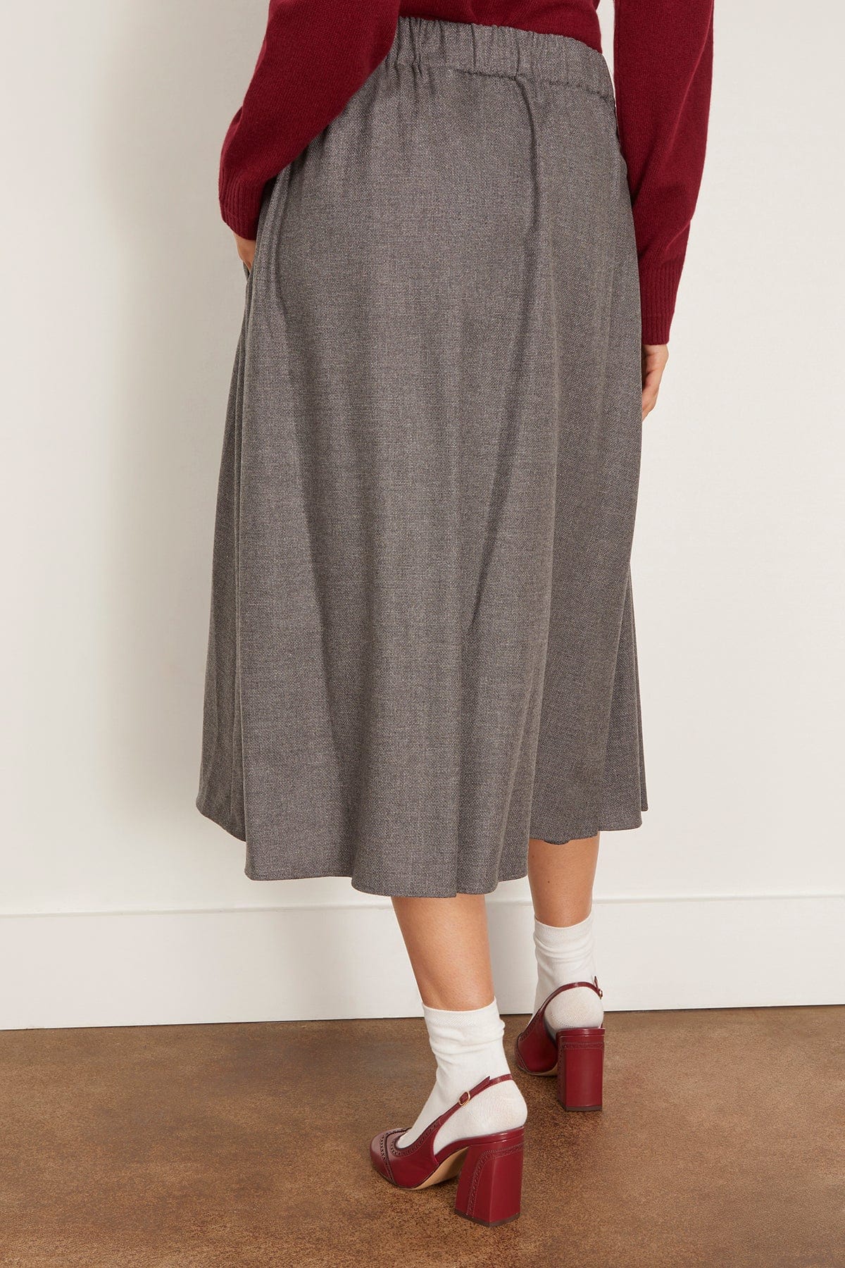 Pleat Front Full Skirt in Charcoal Tweed - Image 4