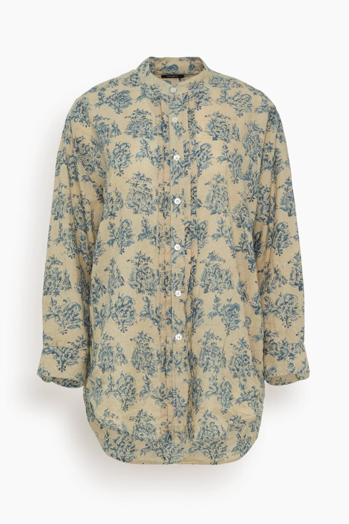 Pleated Front Shirt in Blue with White Floral
