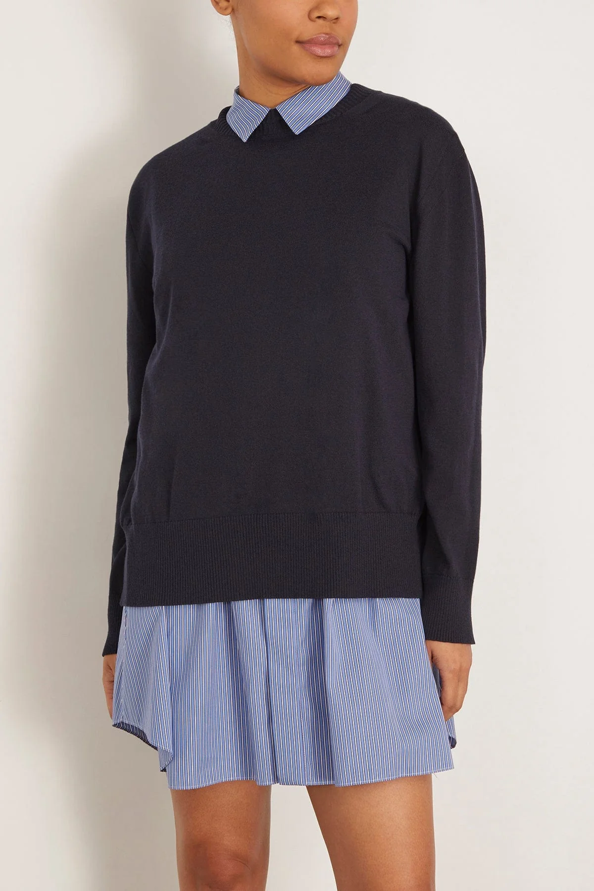 Poplin Cotton Knit Dress in Navy/Blue Stripe - Image 3